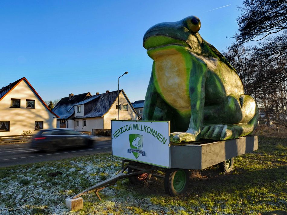 Froschskulptur in Poggenhagen Froschskulptur in Poggenhagen im Neustädter Land