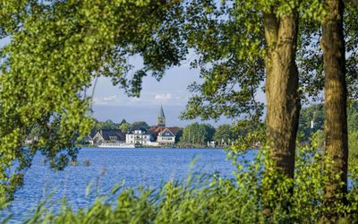 Blick Richtung Steinhude aus Hagenburg Vom Rundweg aus Hagenburg sieht man zwischen Bäumen hintendurch den Promenadenbereich von Steinhude