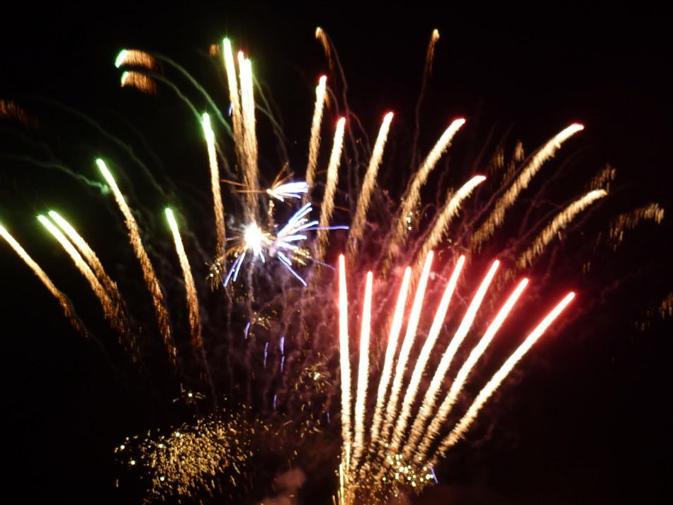 Steinhude Feuerwerk Festliches Wochenende Das Feuerwerk beim Festlichen Wochenende in Steinhude steigt golden in den schwarzen Nachthimmel und spiegelt sich im glatten Wasser
